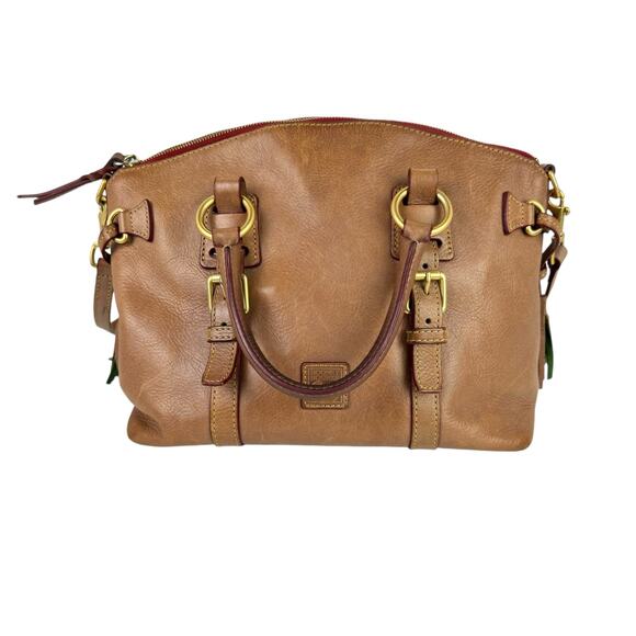 Dooney & Bourke Florentine Bristol Tan Leather Zip Domed Satchel Handbag Purse - Picture 1 of 13
